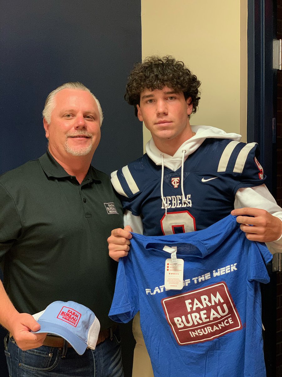TriCountyAcad's tweet photo. Congratulations to Brayden Presley! Brayden was chosen as the Farm Bureau Player of the Week from last weeks game against Hartfield. https://t.co/mLF0fmZsRf