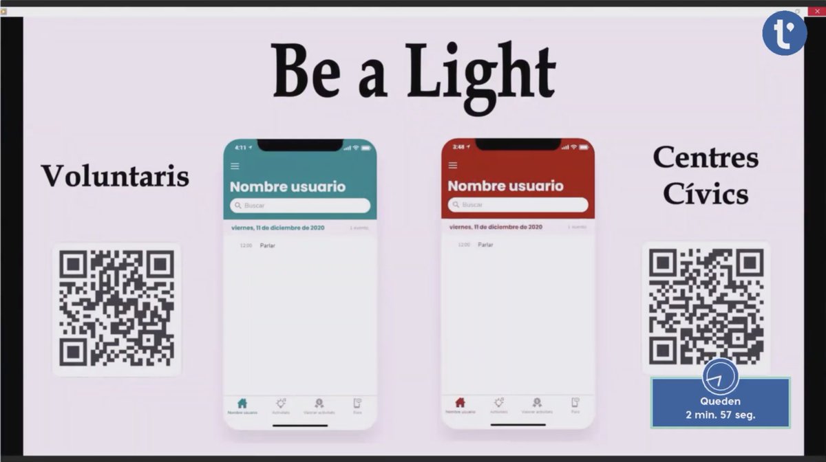 Tactiva_cat's tweet photo. 1️⃣ El primer equip en presentar el seu projecte és #Beewater, format per @rubengi7, @amanda_Ferrer_B i @cdr_san. El seu projecte respon al repte d’Accessibilitat i Mobilitat. Consisteix en una app que posa en contacte als voluntaris amb els centres cívics 📲 #Tactiva2020 https://t.co/TUt4lazeoB