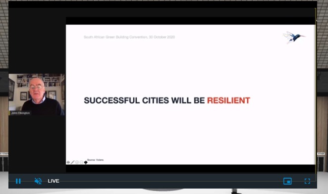 SolidGreen_SA's tweet photo. What will define a successful city in the future? They will be resilient - economically, environmentally and socially. - John Elkington #GBCSA2020 #NearPossible @GBCSA https://t.co/xj1fUeFDT2