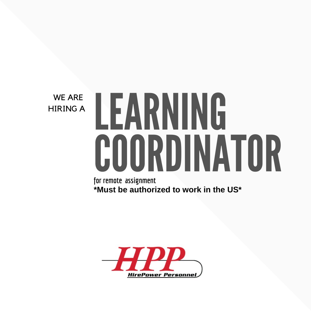 HPPStaffing's tweet photo. We are hiring a Learning Coordinator for remote assignment, to apply and for more information please visit the following link: https://t.co/cgi2npWpu4 #LearningCoordinator #Coordinator #remotejobs #WFHjobs #joinourteam #wearehiring #jobsearch #hiring #employment #jobopenings https://t.co/z8JK0CskdB