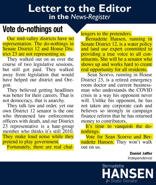 Bernadette4OR's tweet photo. When volunteers show out and voters take the time to write #LetterToTheEditor, you know you have a great grassroots campaign going. Thank you everyone! #ORSD12 #RuralOregon #YamhillCounty #WashingtonCounty #PolkCounty #MarionCounty #BentonCounty https://t.co/igCDKW8qyX