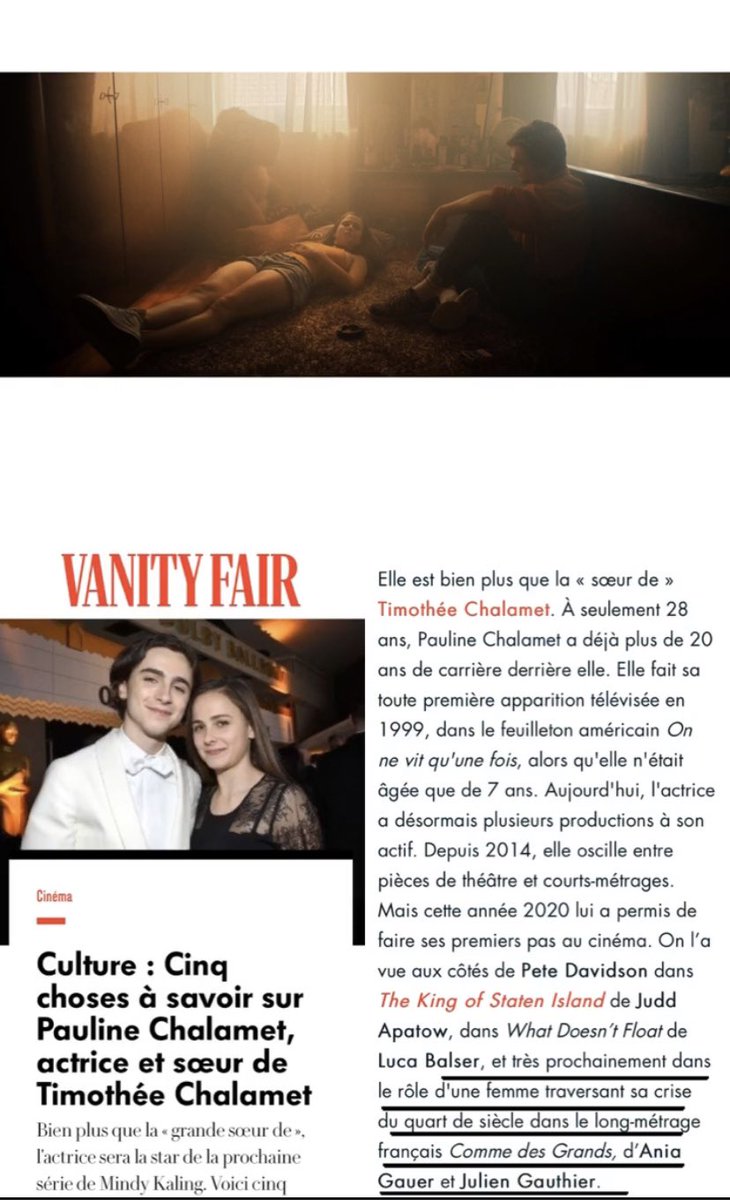 Aniagauer1's tweet photo. On parle de la talentueuse #PaulineChalamet et de notre film @CommedesgrandsL dans #VanityFair cette semaine 🎥👌 

- avec @DylanRaffin &amp; @Gunnardeyoung au #casting https://t.co/uM5vJn8ddV