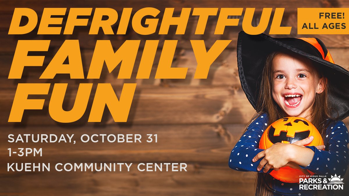 SiouxFallsParks's tweet photo. 🦇 Get an early start on your #Halloween celebration by dressing up in your favorite costume for an afternoon of family fun. Let your ghouls and goblins participate in family-friendly games, win prizes, enjoy inflatables, and much more.

FREE for all ages! https://t.co/6SBC54Zeet https://t.co/JVJNKEXwRl