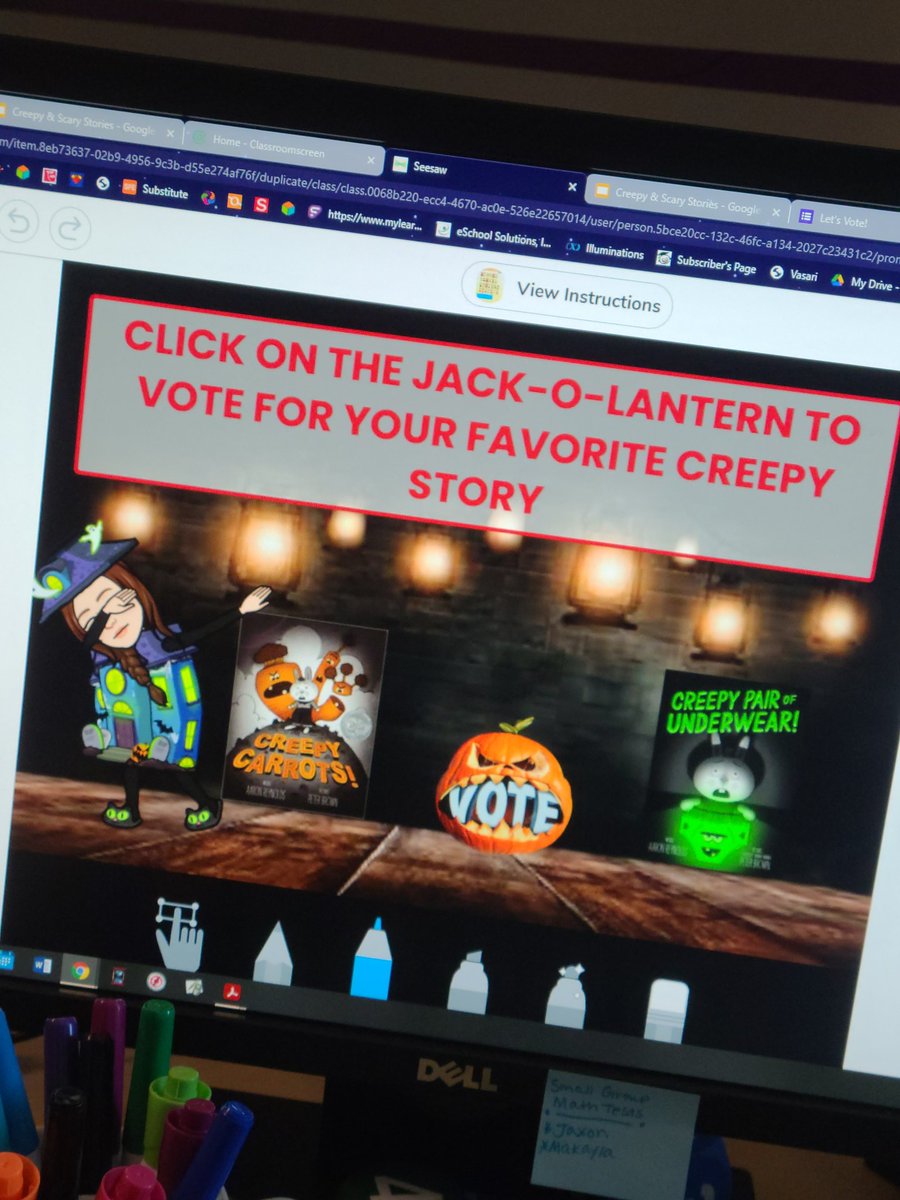 Kindermonster2's tweet photo. Using #GoogleForms and this great #bitmoji room shared by a fellow teacher to vote for our favorite creepy @areynoldsbooks story ☺️♥️🎃 #3VHeat #APSTech #Kindergarten https://t.co/G7mvdmuW93