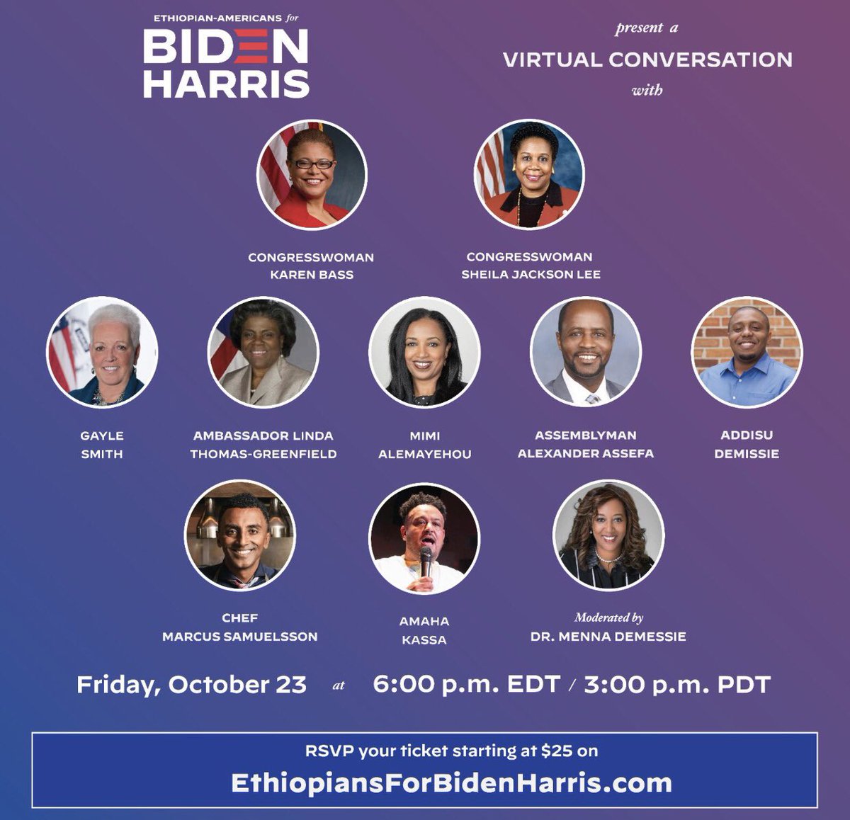 ADOS is ridiculed as divisive while Dr. Demessie gets unrestricted access to representatives that WE voted into office to advocate for our interests too. On October 23 there was even an “Ethiopians for Biden Harris” event on Zoom w/  @RepKarenBass &  @JacksonLeeTX18 in attendance.