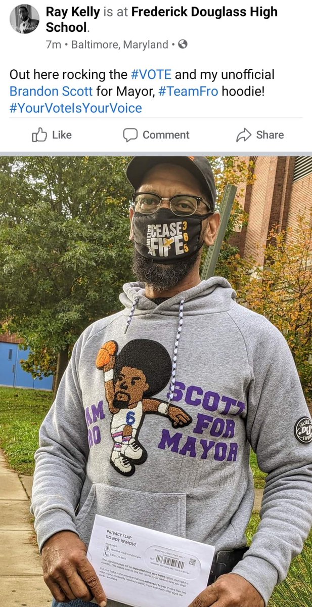 MayorBMScott's tweet photo. Ray Kelly is a fierce advocate for our communities. I have enjoyed working with him in Baltimore and Annapolis for policy change to make us better especially in the area of public safety. Honored to call him my friend and to have his support. But I need that hoody! #teamfro https://t.co/8zfxhOEkKf