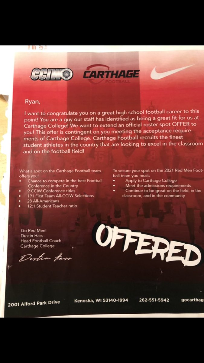 Thank you <a href="/Carthage_FB/">Carthage Football</a> for the offer.