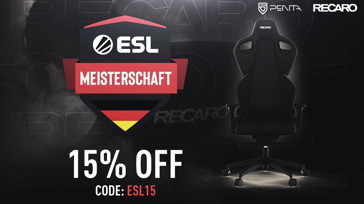The highest level of comfort! 💺

#ESLMeisterschaft is running, and so is <a href="/RECARO_Gaming/">RECARO Gaming</a> promotion where you can get a 15% discount on RECARO FX Pure Black gaming seat with coupon code 'ESL15'.

The offer is valid until 31.01.2021

👉 recaro-gaming.com

#ThisIsPENTA