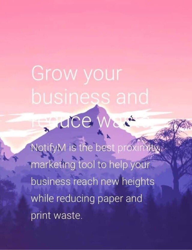 Notify_M's tweet photo. Grow your business and reduce waste!

NotifyM is the best proximity marketing tool to help your business reach new heights while reducing paper and print waste.

Download #NotifyM #free on #GooglePlay or in the #AppStore for #iOS!

https://t.co/cBzsgR8BS7

https://t.co/cCBdxAuiOo https://t.co/vaTatg1MTl