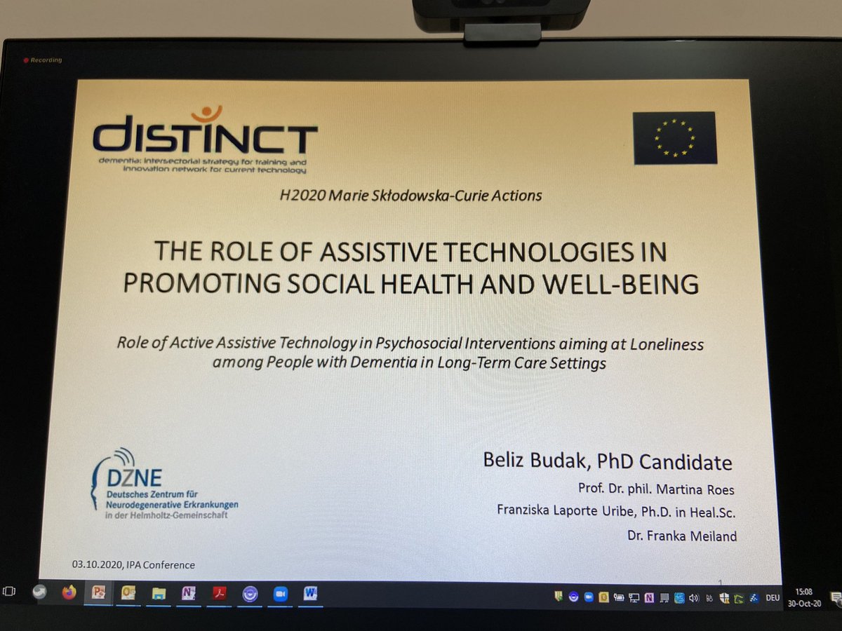 <a href="/DTdementia/">DISTINCT Dementia</a> Beliz Budak PhD candidate @DZNE_en excellent presentation at first <a href="/IPA_Online/">IPA</a> Young Researcher Network: promising potential for assistive technology when facilitering engagement of people with dementia