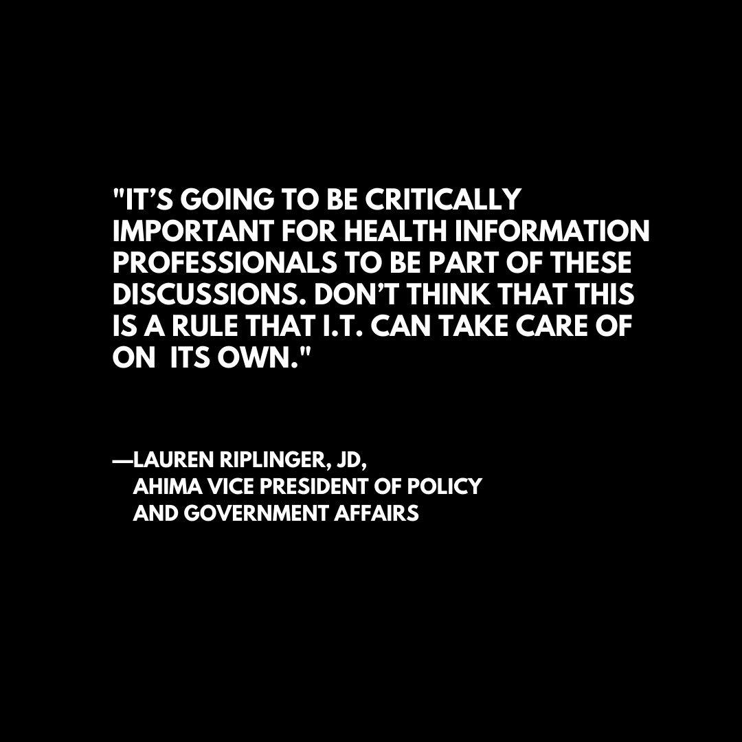 AHIMAResources's tweet photo. On the #HIPitch podcast: Amid the pandemic, ONC has pushed back the info blocking final rule compliance dates. Use the time to ensure you’re at the table, deciding exactly what information we mean when we talk about electronic health information. Listen https://t.co/M7gHW2wxpb https://t.co/iIKK3vjGmm