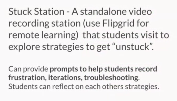 TechieSciGuy's tweet photo. Ever consider having a "Stuck Station" to help Ss get unstuck? from @eyeonaxs #UDL #VermontFest2020 https://t.co/tD4YroF97b