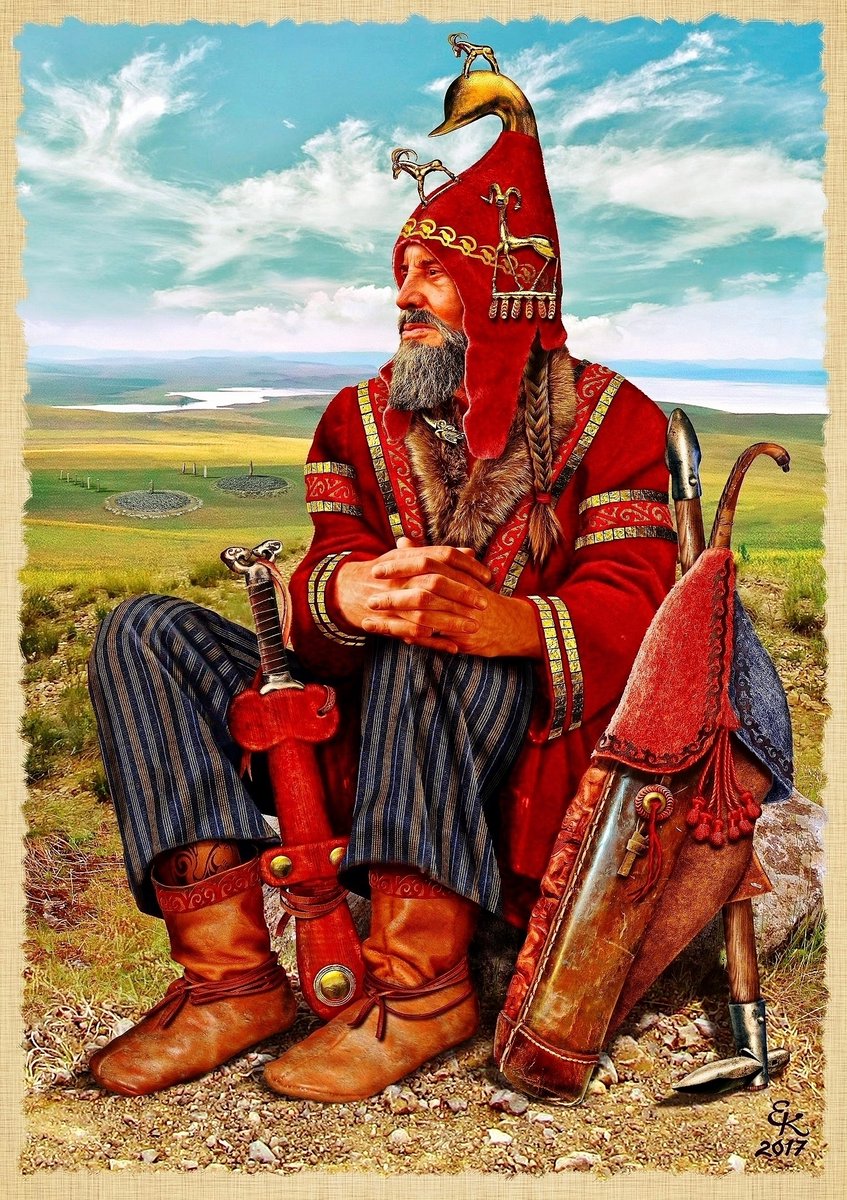 Early Scythian warrior, Arzhan-2 kurgan in the Tuva Republic, Russia, dated to the VII C. BCOld honored Scythian elder of the Pazyryk culture, Altai, V - IV C. BC