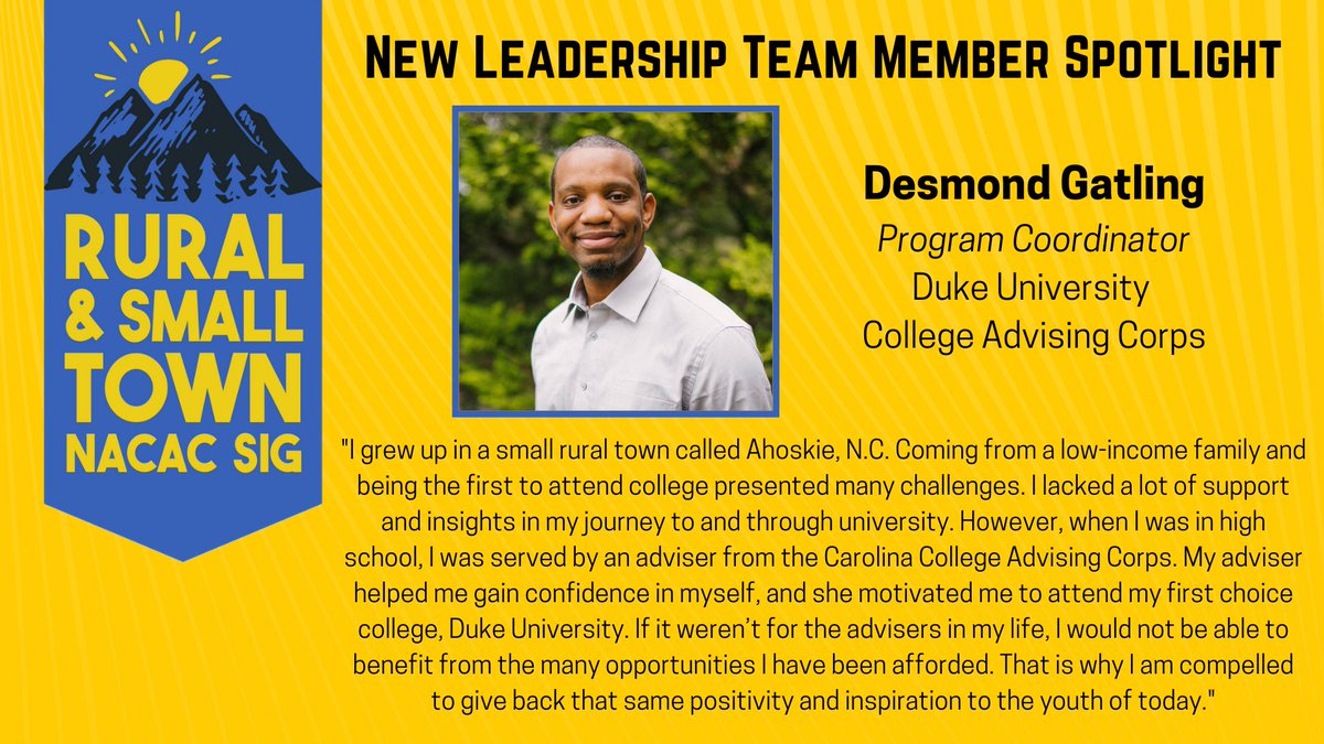 NACACRuralSIG's tweet photo. Desmond Gatling @AdvisingCorps @Duke_CAC https://t.co/Sy8872upWm