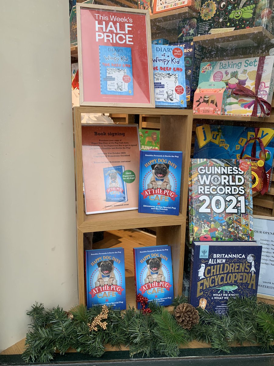 pugcafe's tweet photo. Come for a Pawtograph by @PugBertie @Anushka_Tweets and a Free Pupuccino Saturday 31st 11am-2pm outside @Waterstones Guildford! Plus prizes for best doggy Halloween outfits 👻 🎃 (socially distanced) https://t.co/heMEuAJC8j