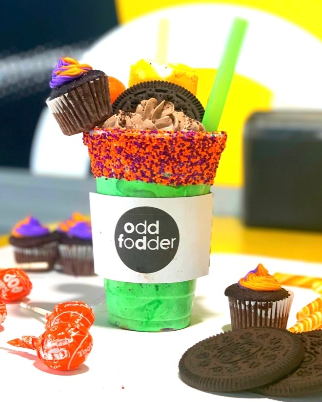 FodderOdd's tweet photo. No "Double, double toil and trouble" here, just our Witches Brew shake, packed full of wicked cool treats! Drop by on October 31 rocking your Halloween costume and you'll get one free Witches Brew shake per check!  #OddFodder #Perrysburg https://t.co/POhSUk3qLe