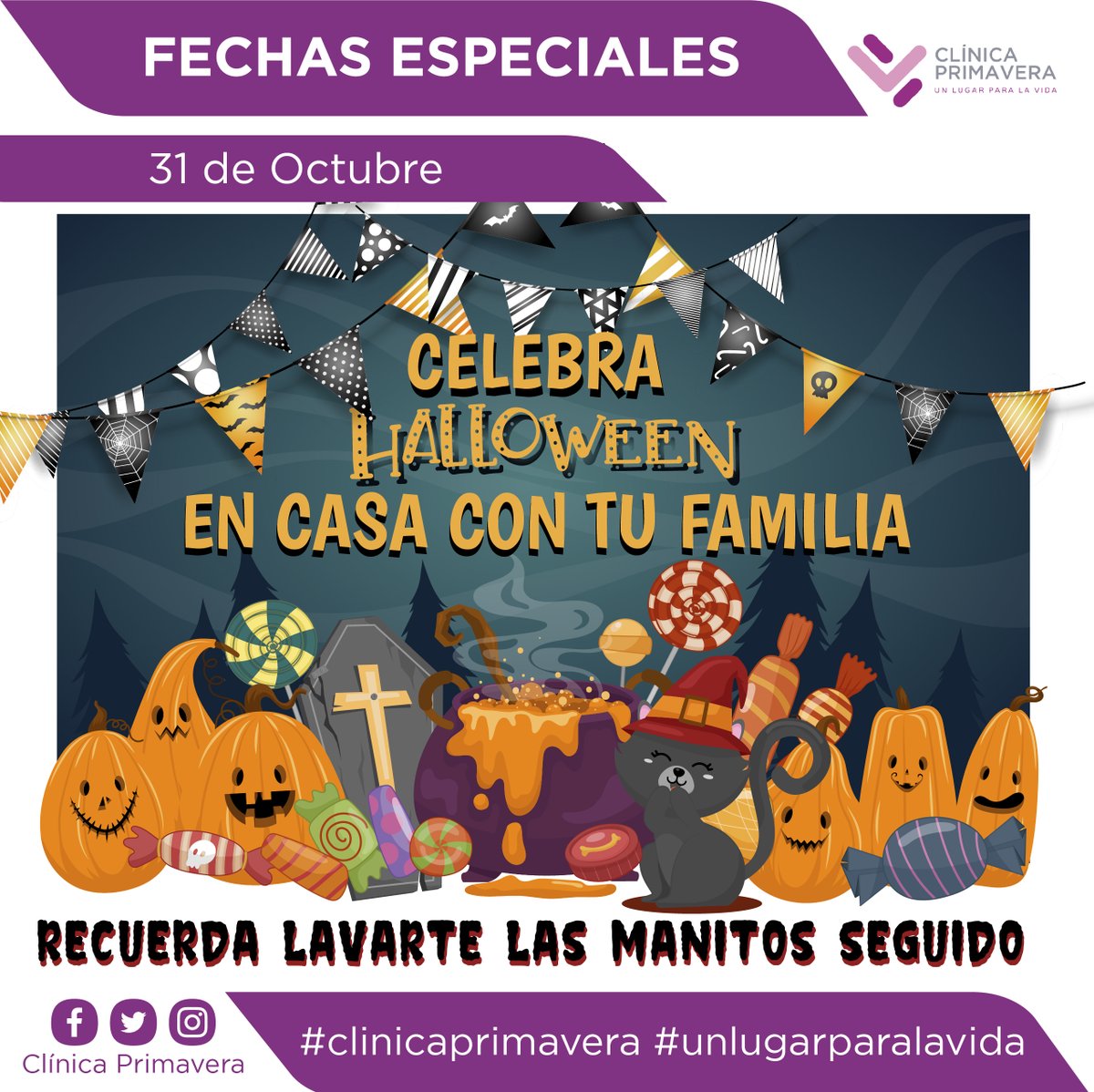 FECHAS ESPECIALES🧟‍♂️🧟‍♀️

Celebra Halloween en casa con tu familia🧛‍♂️🧙‍♀️
Cuida de tus seres queridos, no salgas de casa🏚
Recuerda lavar frecuentemente tus manitos.
#COVID19 #AtencionSegura
##ClinicaPrimavera #UnLugarParaLaVida Ver menos