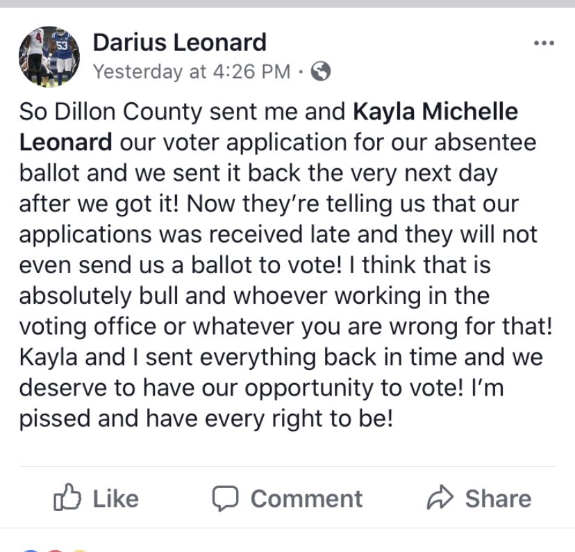 dsleon45's tweet photo. Crazy that we live in a country that takes away your right to vote! This is straight bull and I should be able to vote!! I’ve called every number to get a explanation and they’re all giving me the run around! https://t.co/XX8mLMHBIk