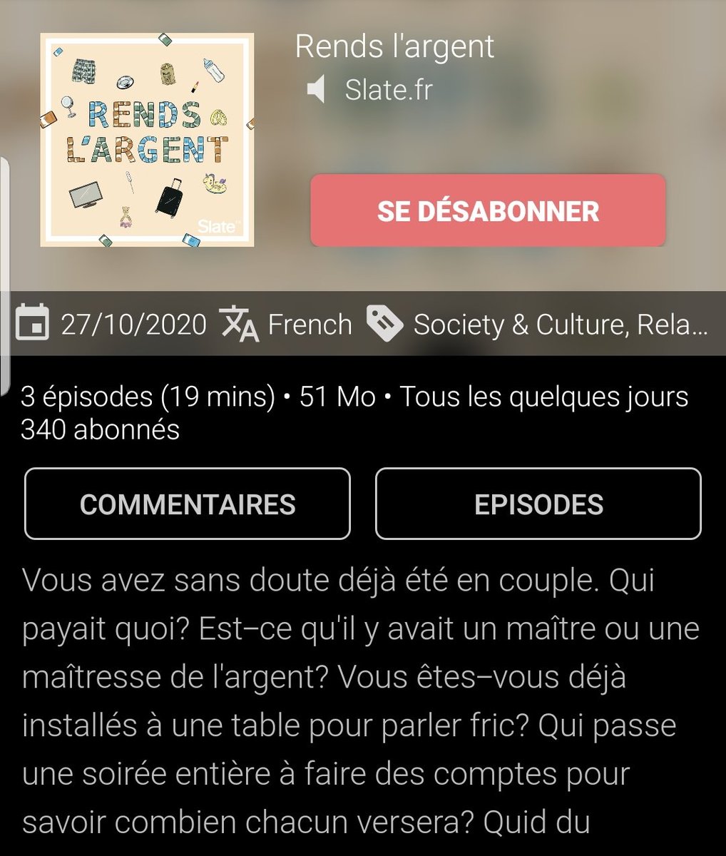 Ensuite comme je suis broke on va rester sur le thème de l'argent avec le podcast "rends l'argent" (au moins c'est clair!)mais cette fois ci au sein du couple. Comment ça se passe concrètement !? Qui paye quoi!? Qui fait les comptes !? Avez-vous un compte commun? 