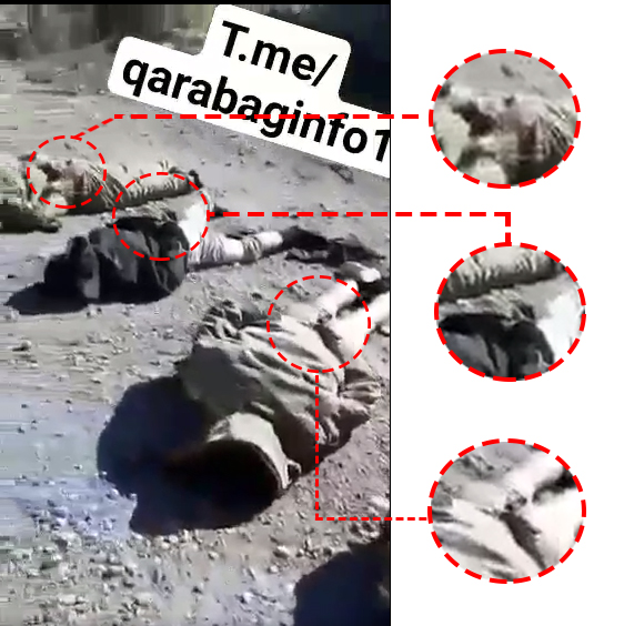 A video from #Azerbaijan'i social media shows 19 #Armenia'n dead bodies, some of them handcuffed & others naked. It is clear that handcuffed soldiers were war prisoners before being killed. AZE continues to ignore the norms of #IHL & commit new #WarCrimes.
#DontBeBlind https://t.co/RrxUlsVwAQ