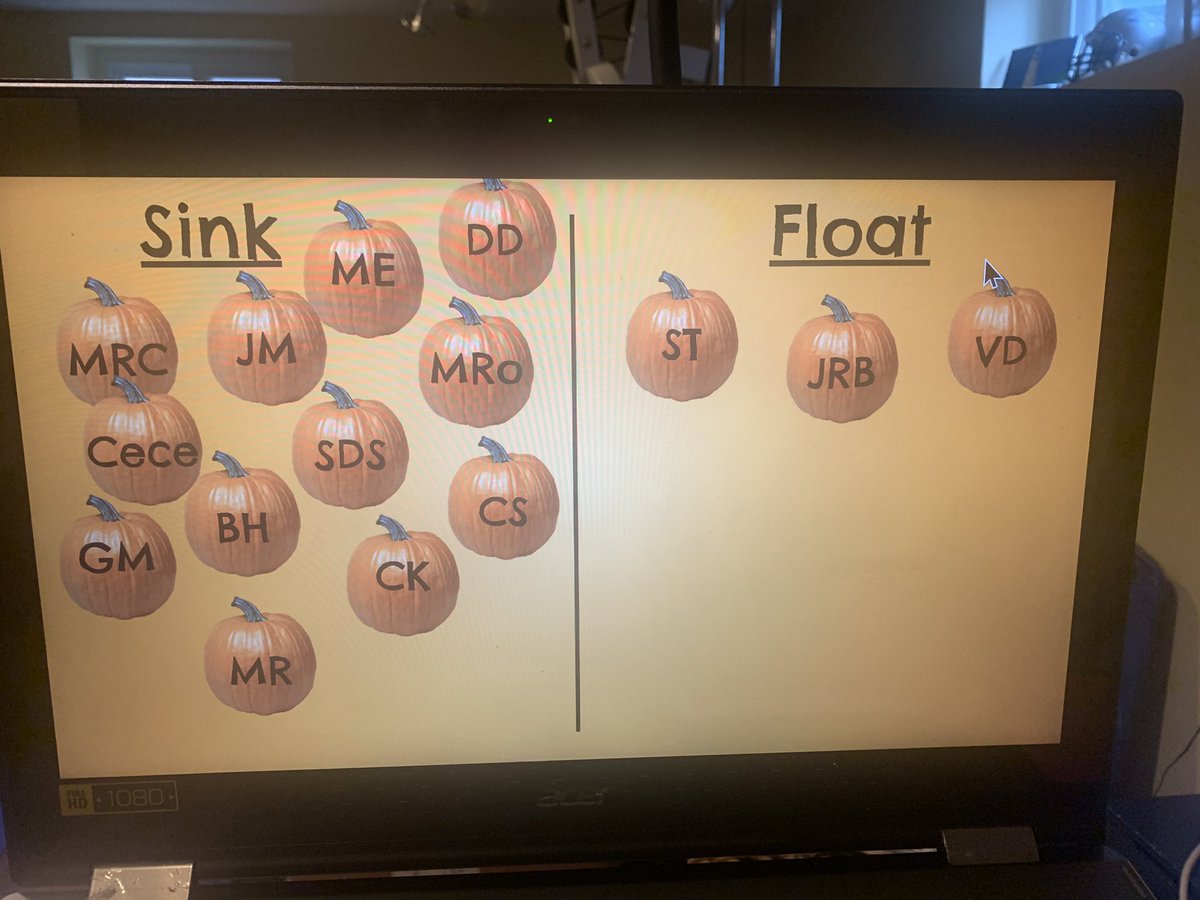 MrsKane722's tweet photo. Not in person to do our pumpkin #sinkorfloat experiment? No problem with a ladder, doc cam and 3rd chromebook! 😂 #makeaprediction #itfloats #fallfestivalfridayfun #virtualkindergarten https://t.co/y3ca5fgyvD