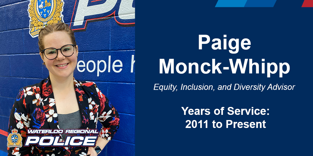 WRPSToday's tweet photo. Paige is one of four members in our @wrps_inclusion Unit who engages in community outreach, provides training &amp; education, member support, &amp; strategic advisement in equity, inclusion, &amp; diversity principles to cultivate a safe &amp; inclusive @RegionWaterloo.
#WomensHistoryMonth https://t.co/mzSF75jqQW