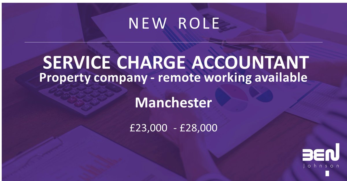 BenJohnson_Rec's tweet photo. Ben Johnson Recruitment is looking for a Service Charge Accountant in #Manchester for a large property company. Qualified or part qualified. Salary £23,000 - £28,000. Excellent opportunities for progression. #accountant #jobs #NorthWest https://t.co/IVtXHXzU5N https://t.co/vCsfmIhcC1