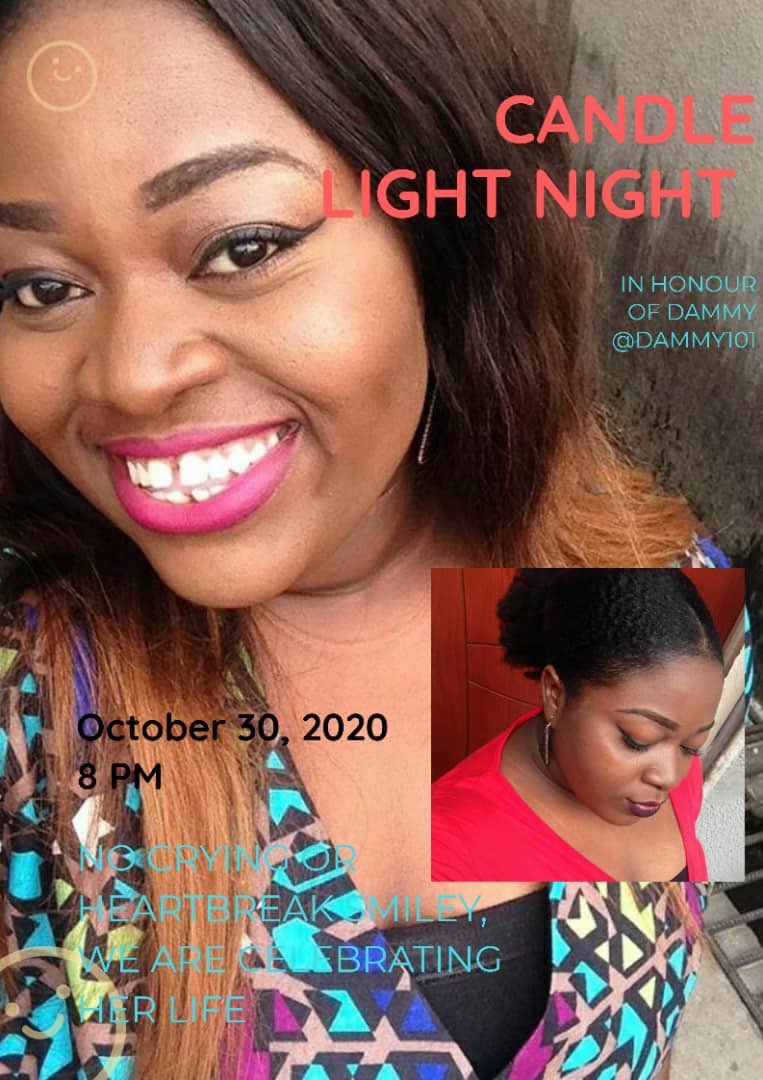 Tipheey's tweet photo. Hi everyone 
Please join u for a special candlelight service in loving memory of our baby Damilola. We just want to celebrate her. 
No tears
No regrets
No heartbreak emoji
Dami was good vibes so please light a candle for her. Thank you 
#tforce #khafinators #wellwishers https://t.co/qkndUxYJVP