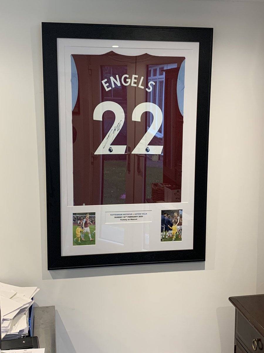 Finally got this up on the office wall this week (yes I know spurs & villa is the wrong way round) such a great memento of the boy being mascot that day, leaving the ground who would have known that was the last time we would be at Villa Park for ages? #AVFC @FootballAid  💜💙