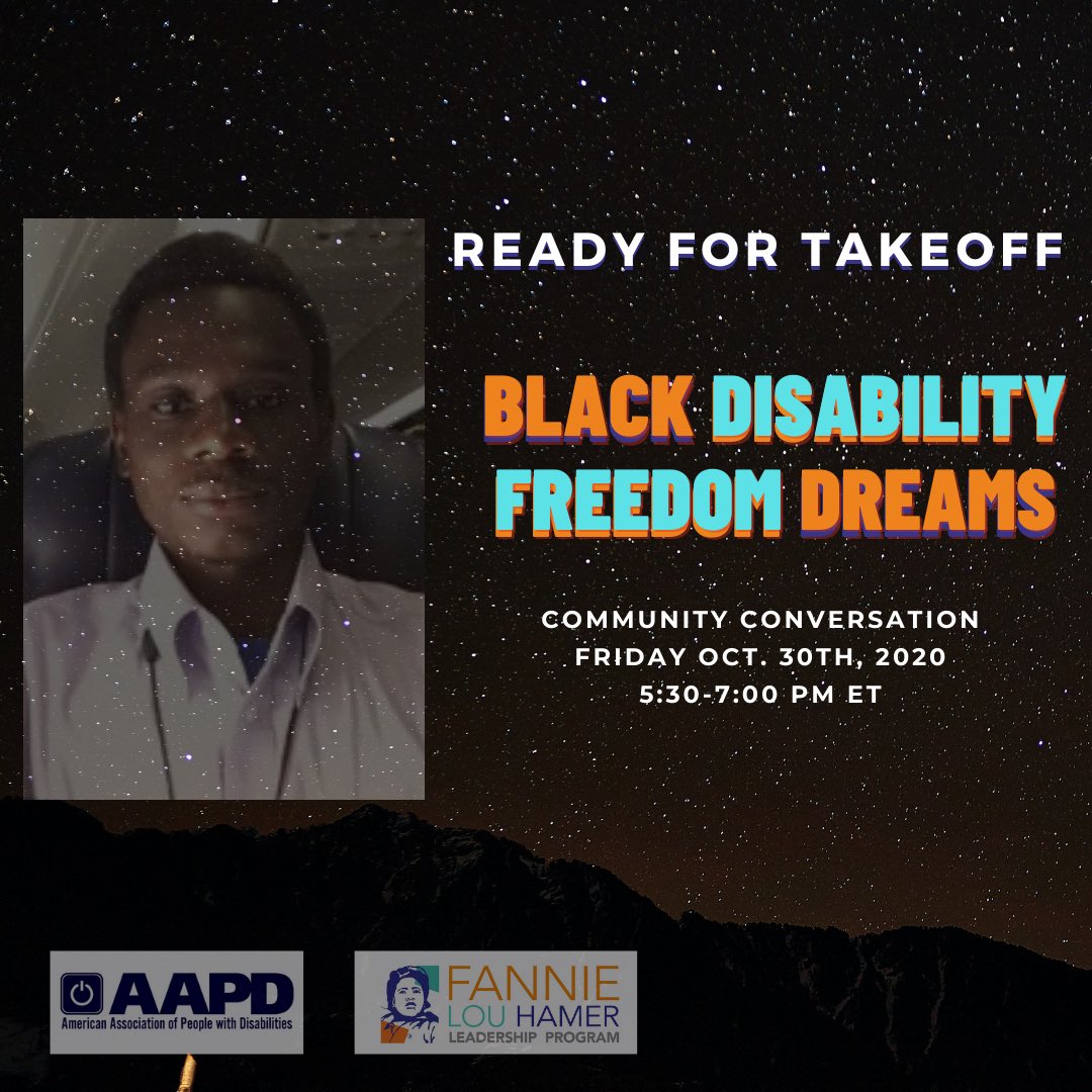 TillWeFree_AAPD's tweet photo. Get ready for takeoff! Join our community conversation about #BlackDisabilityFreedom and #BlackDisabilityDreams at 5:30pm ET TODAY! 

RSVP and learn more about our program here: https://t.co/IADRqTXum1 https://t.co/nqDSlrZusK