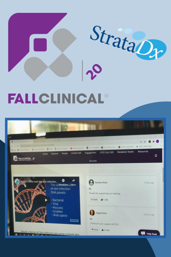 StrataDx's tweet photo. This is our first @FallClinical and we are grateful for the warm welcome! #fallclinical20
#StrataDx #DermSTAT #Dermatology #virtualconference #medicaladvances #medicaldermatology #skininfectiontest #dermatologist #virtuallearning #clinicalresearch #FallClinical #FC20 https://t.co/vFH8h0hApr