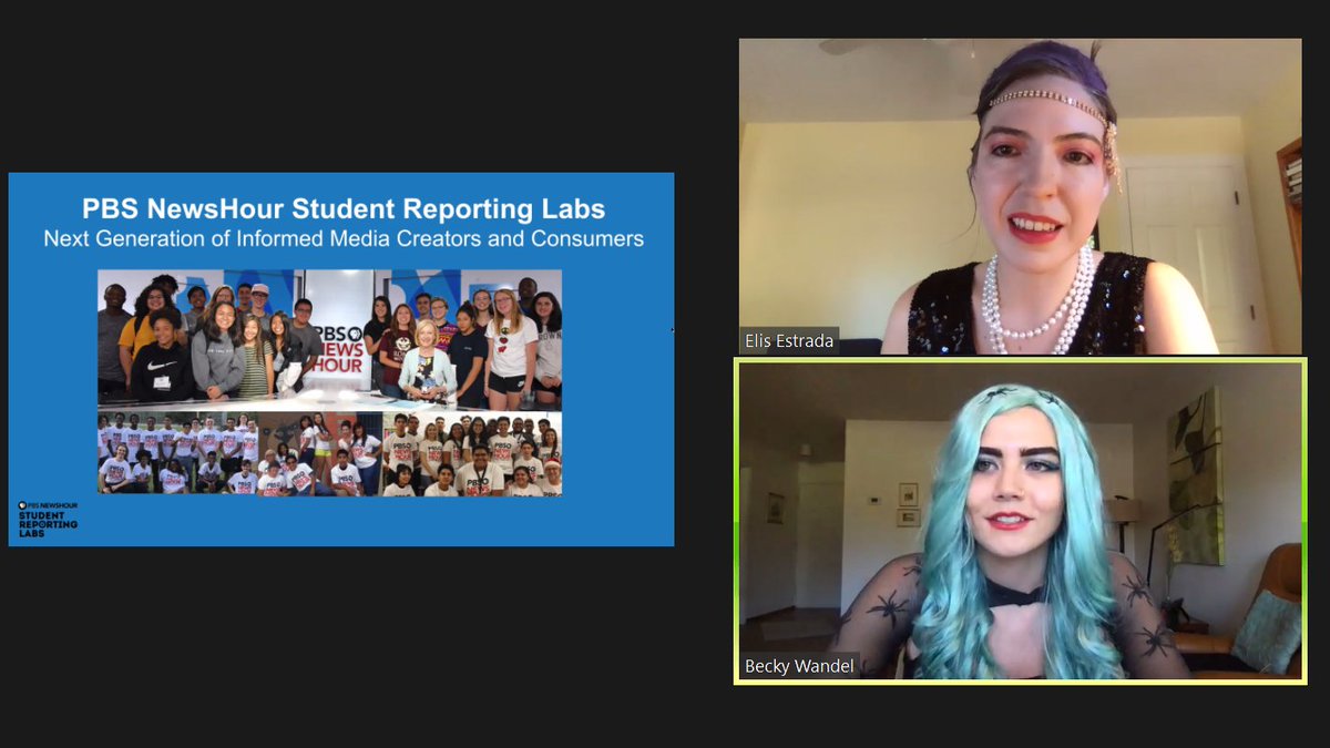 ReportingLabs's tweet photo. And... we're on! And yes, in #Halloween🎃 attire. ^_^ Catch our senior dir. Elis Estrada (@Eyes107) + @BeckyWandel, youth media producer RIGHT NOW with @MediaLiteracyEd as they discuss why engaging young people is important now more than ever through #mediamaking. 📹📺🖥️ https://t.co/9bR49nj8DI