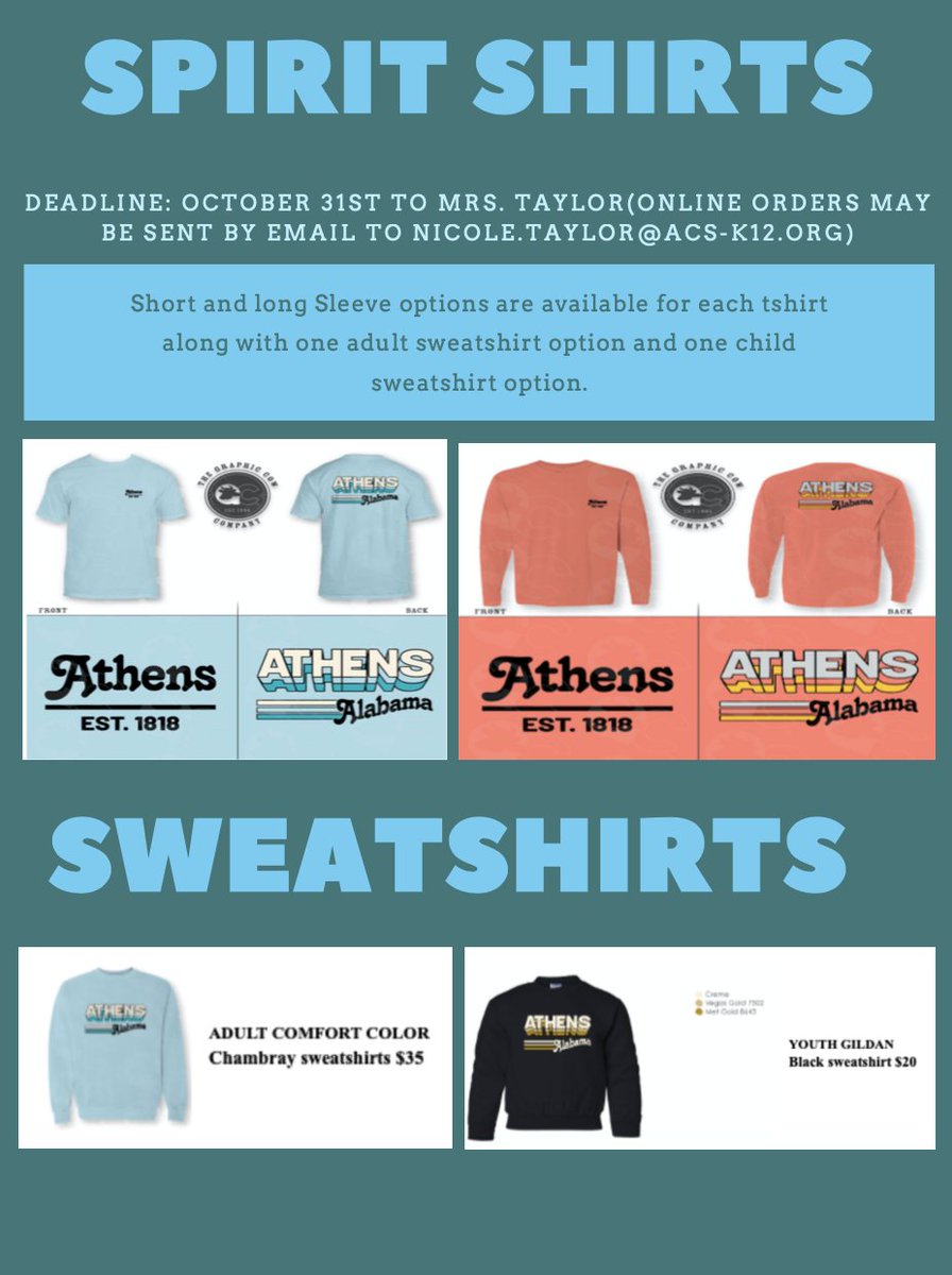 AthensHighSCA's tweet photo. Tomorrow is the last day to order spirit shirts (online orders only)! To order yours, go to https://t.co/ZdaFWKcMig https://t.co/G0thgp1BSB