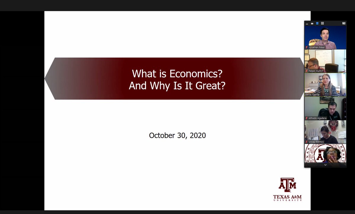 TAMUECON's tweet image. Today we @TAMU hosted a virtual conference for high school guidance counselors to discuss what economics is really about, why it&apos;s a great major and what kinds of jobs it leads to. The workshop was led by Asst Dept Head Kurt Felpel, Prof @danilaserra_eco, and Prof Jonathan Meer