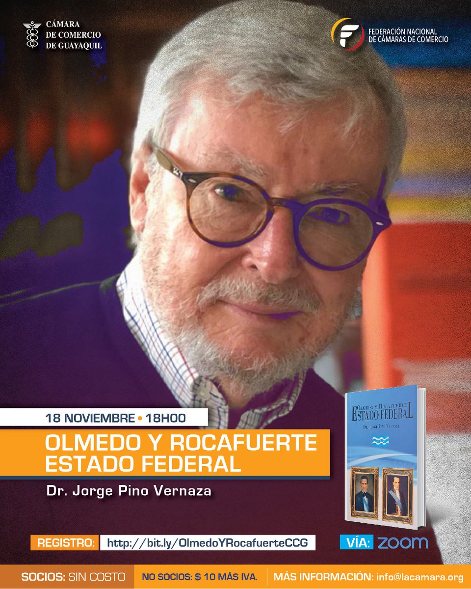 lacamaragye's tweet photo. 18 NOVIEMBRE - 18H00
Te invitamos al conversatorio Olmedo y Rocafuerte: Estado Federal, com el Dr. Jorge Pino Vernaza.
Regístrate en https://t.co/PP203g7BYz
#EventosCCG #SerSocioEsBuenNegocio https://t.co/LgjV25aDpN