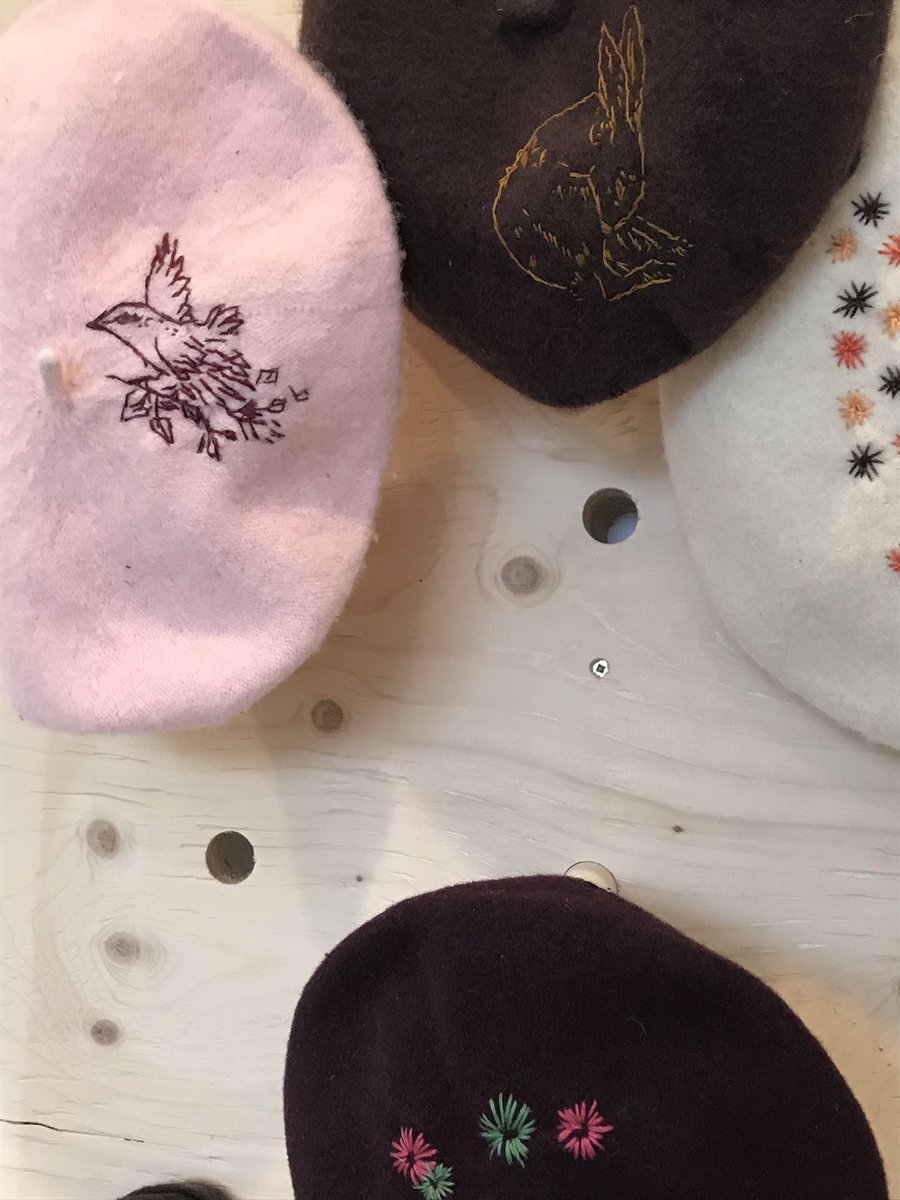 contexturalart's tweet image. Maybe it’s time to replace your beret with vintage one with stitched images? #yycartists #fibreart #textiles #shoplocal #beret #yycart #fibre #upcycled