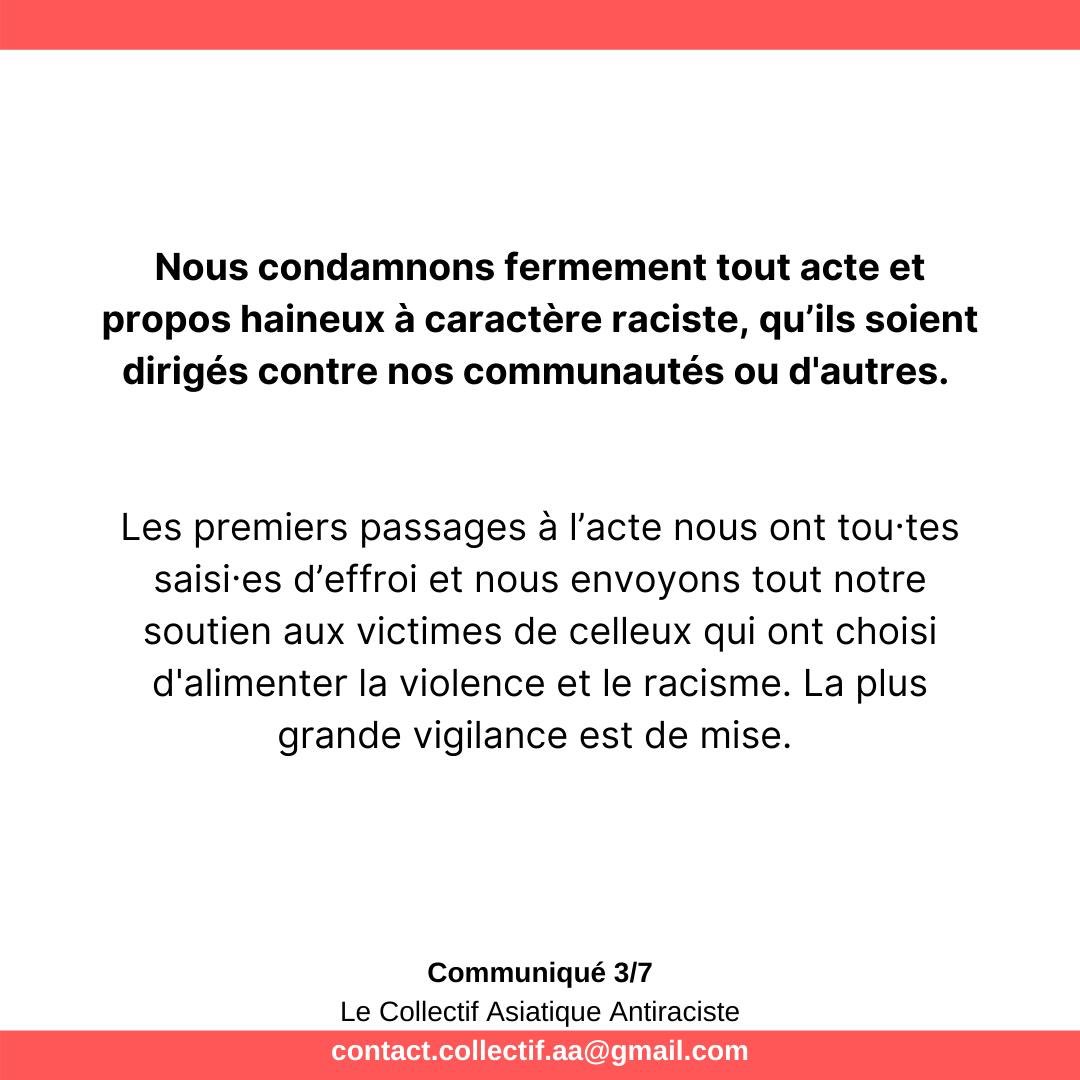 RokhayaDiallo's tweet photo. Suite à la série d’agressions physiques et verbales racistes visant des personnes d’origine asiatique, le  Collectif Asiatique Antiraciste soutient les victimes et appelle « à la convergence des luttes antiracistes ». 
Leur communiqué ⤵️⤵️ https://t.co/WuB65RlYIc