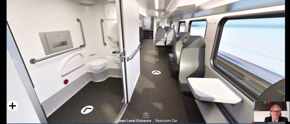 FloEllebrecht's tweet photo. Heute Abend war der Livestream zu den neuen Elektrotriebwagen von @Caltrain. Die erste Hälfte war ein virtueller Einblick in den Zug. Das Innendesign ist frisch und es sieht platzmäßig sehr gut aus.
#CalMod https://t.co/MYseyPUuon