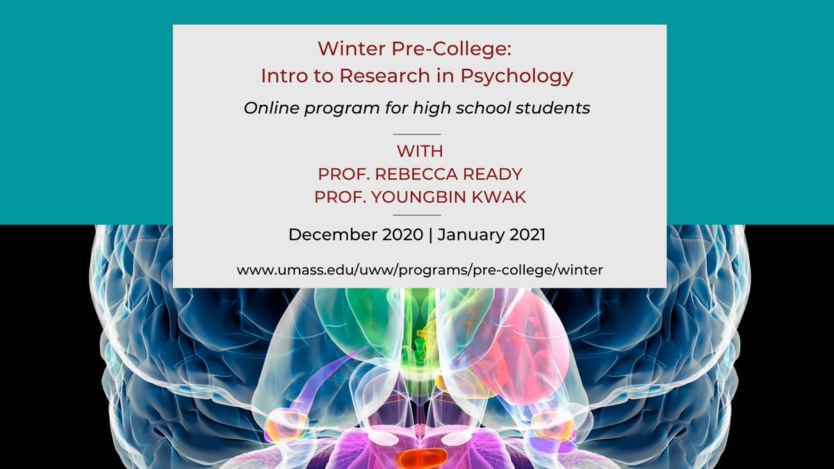 This winter, high school students interested in psychology are invited to join the research labs of Prof. Rebecca Ready and Prof. Youngbin Kwak for an online winter pre-college program. Applications are open now through December. Learn more: umass.edu/uww/programs/p….
