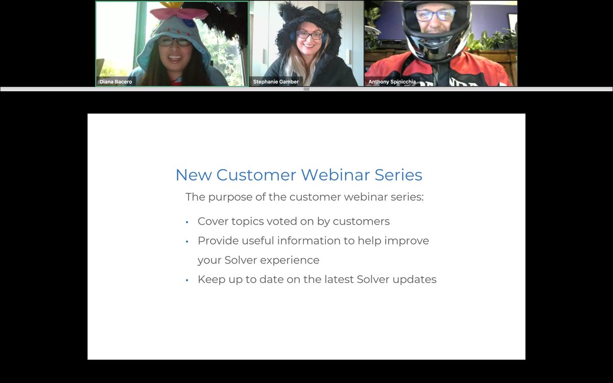 SolverGlobal's tweet photo. We may not have our annual Halloween costume contest this year, but we made sure we brought it on screen. If you didn't attend our Customer Webinar Series, you missed out! #ThisIsSolver https://t.co/4mhpUGwRME