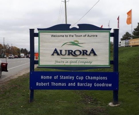 The new signs are up around the Town honouring both of Aurora’s Stanley Cup Champions!!! We are all proud of Robert and Barclay! #AuroraProud #HomeOfChampions