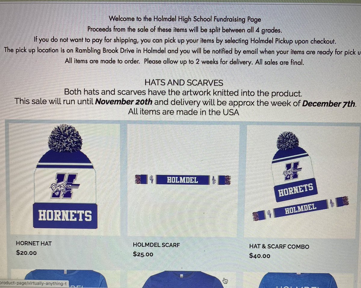HHSClassof2024's tweet photo. Winter is coming! Buy your hat and scarf now before it’s too late! The sale will run until Nov. 20th! Proceeds will benefit classes of 21, 22, 23 and 24! Go to the link! https://t.co/y1zWLzl55U #HomeDelProud @HolmdelHS @HHSHornetNation @Holmdel2021 https://t.co/o1Xzgl2Bzz