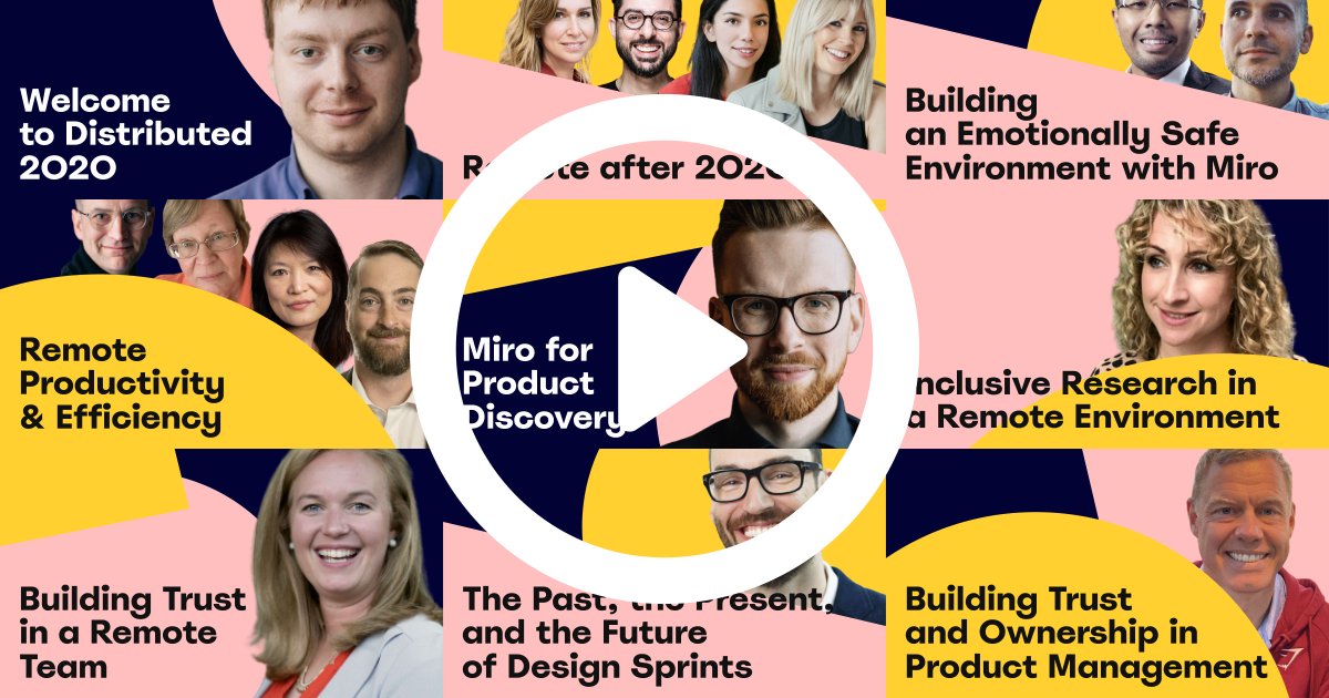 MiroHQ's tweet photo. Happy Friday! 🙌
ICYMI: We put together a full recap with all the insights, Miro boards & links to the video recordings from our #Distributed2020 virtual conference.
Catch up on all the action and get inspired this weekend!
https://t.co/2L71EcwD1j https://t.co/GbKMMsVAA0