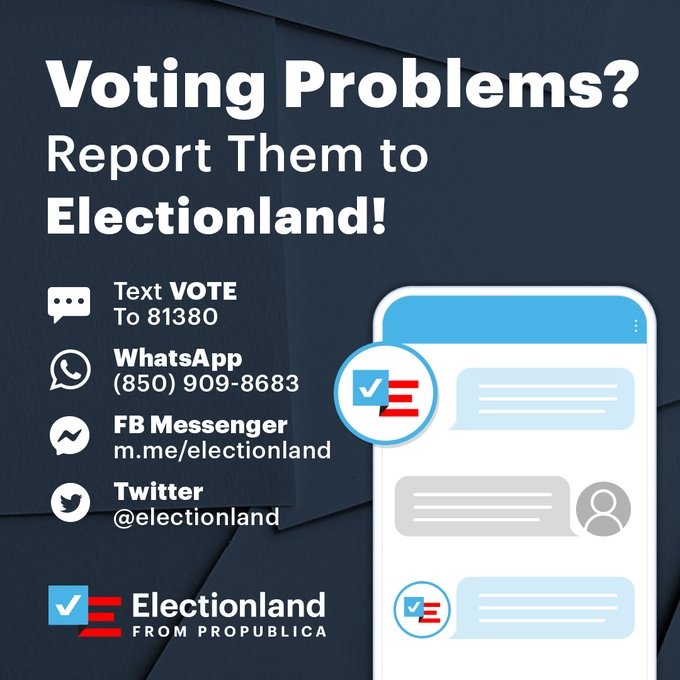 TidesCommunity's tweet image. #VotingTip 11: Voting problems like long lines or harassment? Text VOTE to 81380 @propublica @electionland #Election2020