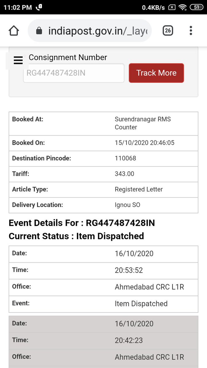 madhu2712's tweet photo. Sir ,I reached out every possible mean but didn't get the information. Where is my item? Why didn't deliver yet?#sufferingpublic #delaydelivery #ineffecintindiapost
Tracking id- RG447487428IN
@IndiaPostOffice @ShriVineetPandey
@cpmgdelhi
@rsprasad https://t.co/KFM864cE3o