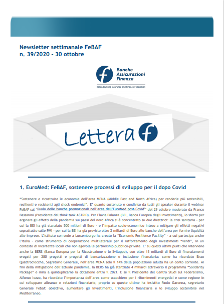 FeBAF's tweet photo. #Letteraf 39/2020
In questo numero
1 EuroMed: #FeBAF, sostenere sviluppo per il post Covid
2 #CMU e #Covid: dati @AFME_EU
3 Piazze finanziarie EU: premere l’acceleratore su CMU #EUFCR
4 BCE e SRB in ECON
5 Il #risparmio c’è: deve diventare investimento
https://t.co/rrkLGsHYPb https://t.co/QhhC6nLfYn