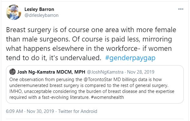 "I am a male FP. Many of the points in this article are false... My other female colleague, a surgeon, receives all the female breast surgery referrals. Her male colleagues are deprived of this part of their practice."