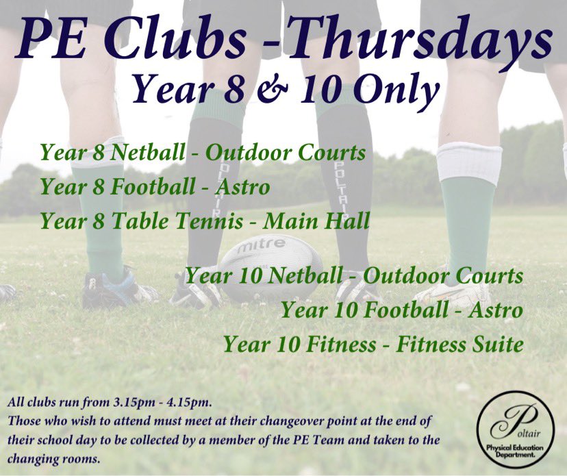 PE CLUBS ARE RESTARTING!!