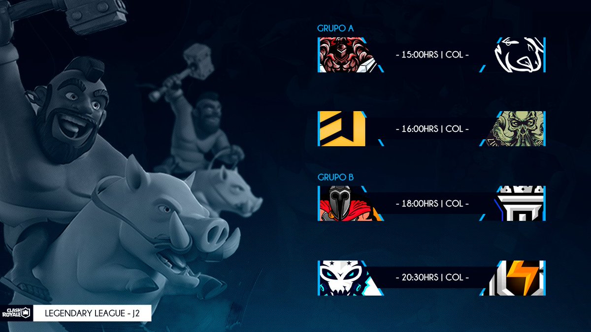 Legendary League (@legendarylea2) on Twitter photo #CR Match Day - Jornada 02
▫️Grupo A
@BloodWarriorsGG 🆚 <a href="/BullStars_/">𝗕𝘂𝗹𝗹𝗦𝘁𝗮𝗿𝘀™</a>
⏰15:00Hrs🇨🇴
<a href="/EwizardsCl/">EWizards Gaming</a> 🆚 <a href="/BlackSails_CR/">Black Sails CR</a>
⏰16:00Hrs🇨🇴
▫️Grupo B
<a href="/SpartanForceCR/">Spartan Force ©️ (En 🏠)</a> 🆚 <a href="/ThreeCrownsGG/">ThreeCrowns™</a>
⏰18:00Hrs🇨🇴
<a href="/ARMAGEDONHN_CR/">ARMAGEDON🇭🇳</a> 🆚 <a href="/ThunderCloudOrg/">Thunder Cloud⚡</a>
⏰20:30Hrs🇨🇴
#LegendaryLeague #CR Match Day - Jornada 02
▫️Grupo A
@BloodWarriorsGG 🆚 <a href="/BullStars_/">𝗕𝘂𝗹𝗹𝗦𝘁𝗮𝗿𝘀™</a>
⏰15:00Hrs🇨🇴
<a href="/EwizardsCl/">EWizards Gaming</a> 🆚 <a href="/BlackSails_CR/">Black Sails CR</a>
⏰16:00Hrs🇨🇴
▫️Grupo B
<a href="/SpartanForceCR/">Spartan Force ©️ (En 🏠)</a> 🆚 <a href="/ThreeCrownsGG/">ThreeCrowns™</a>
⏰18:00Hrs🇨🇴
<a href="/ARMAGEDONHN_CR/">ARMAGEDON🇭🇳</a> 🆚 <a href="/ThunderCloudOrg/">Thunder Cloud⚡</a>
⏰20:30Hrs🇨🇴
#LegendaryLeague