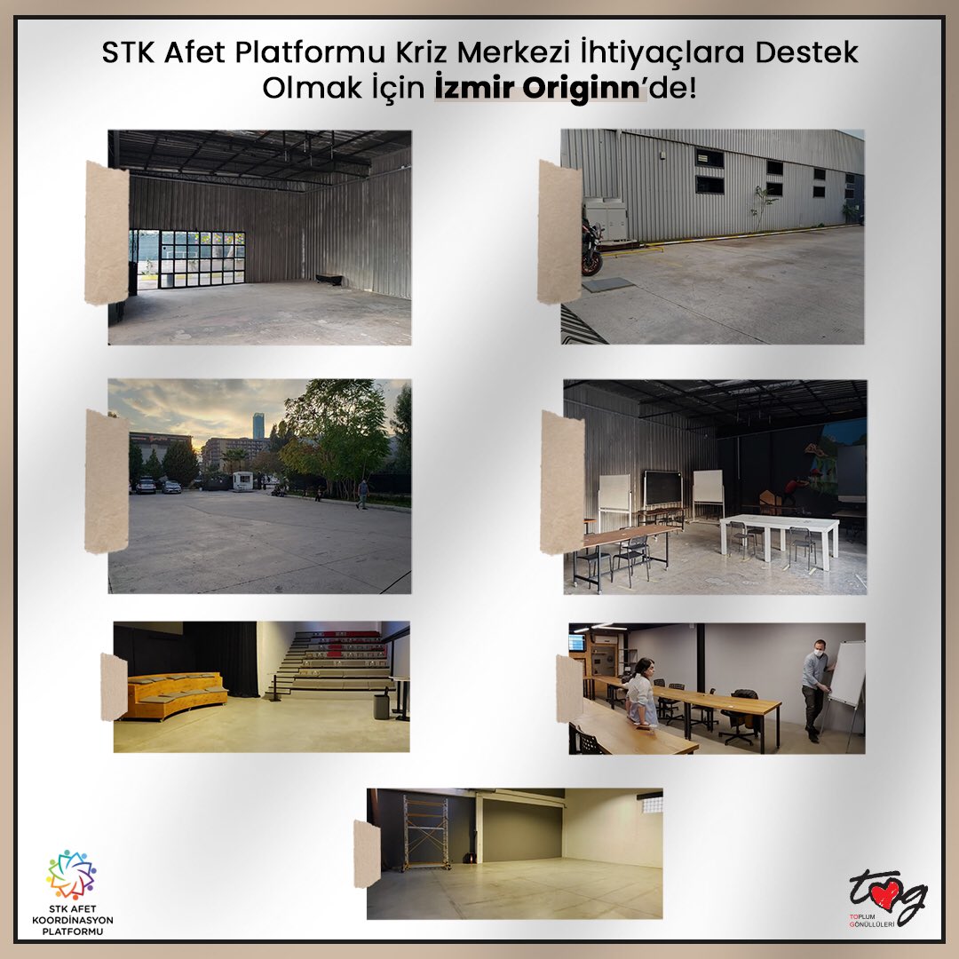 TOGVakfi's tweet photo. STK Afet Koordinasyon Platformu olarak; İzmir depremi sonrasında ihtiyaçlara cevap verebilmek ve depremden etkilenenler için @originncoworking’in desteğiyle, kriz merkezimizi oluşturuyoruz! #izmir https://t.co/bC4YkkNvt3